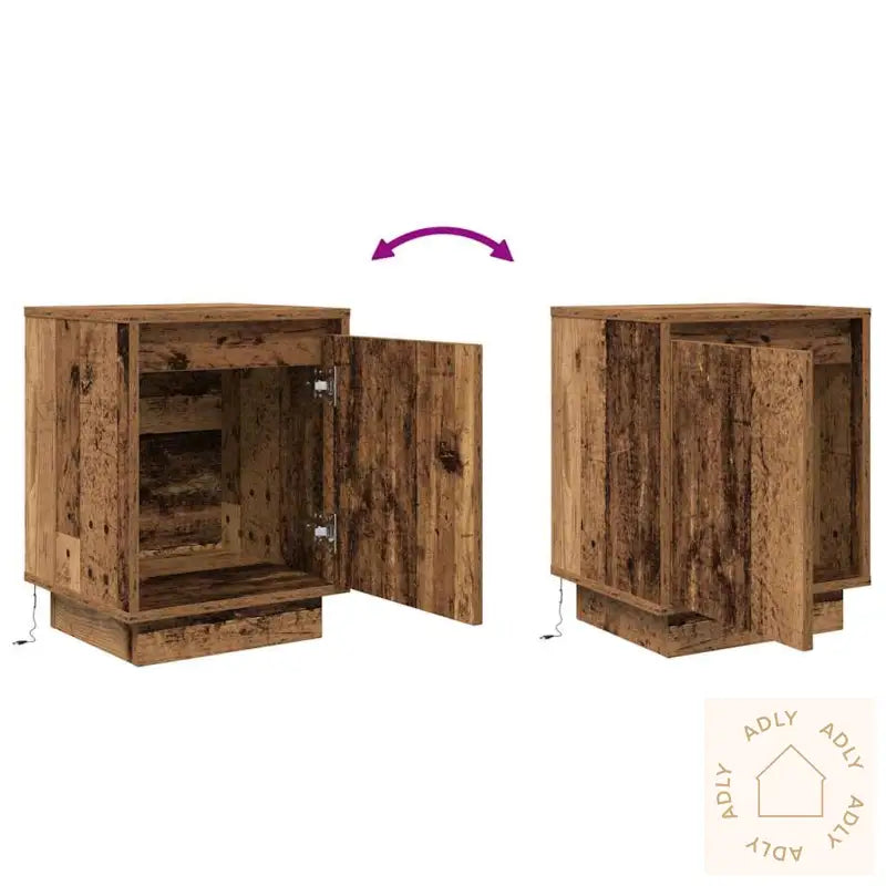 Nattskap Med Led-Lys 2 Stk Gammelt Tre 38X34X50 Cm