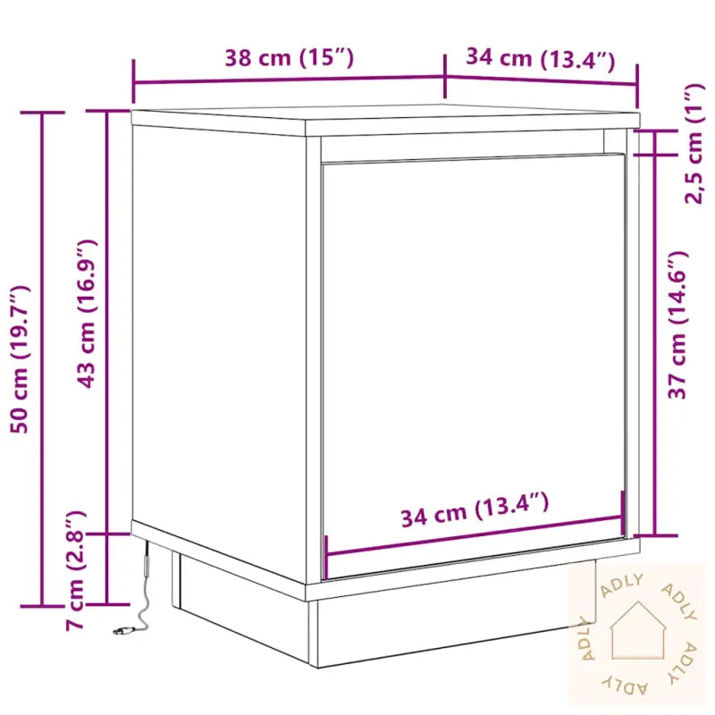 Nattbord Med Led Røkt Eik 38X34X50 Cm