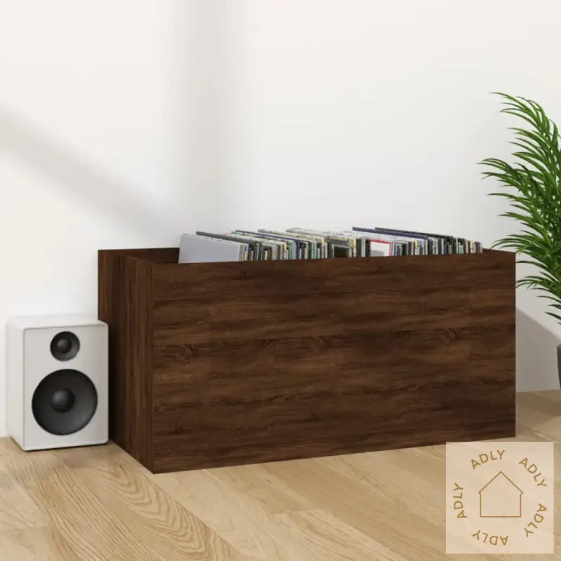 Oppbevaringsboks For Vinyl Brun Eik 71X34X36 Cm Konstruert Tre