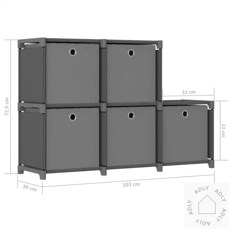 Displayhylle Med 5 Kuber Og Bokser Grå 103X30X72,5 Cm Stoff