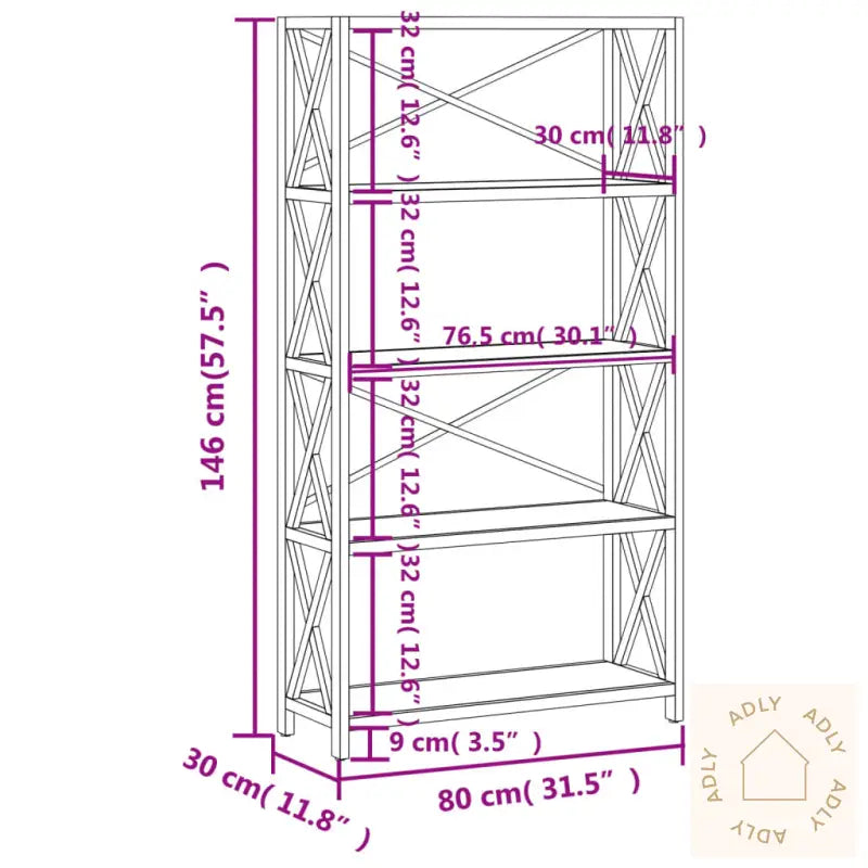 Hylle 5 Etasjer 80X30X146 Cm Heltre Eik