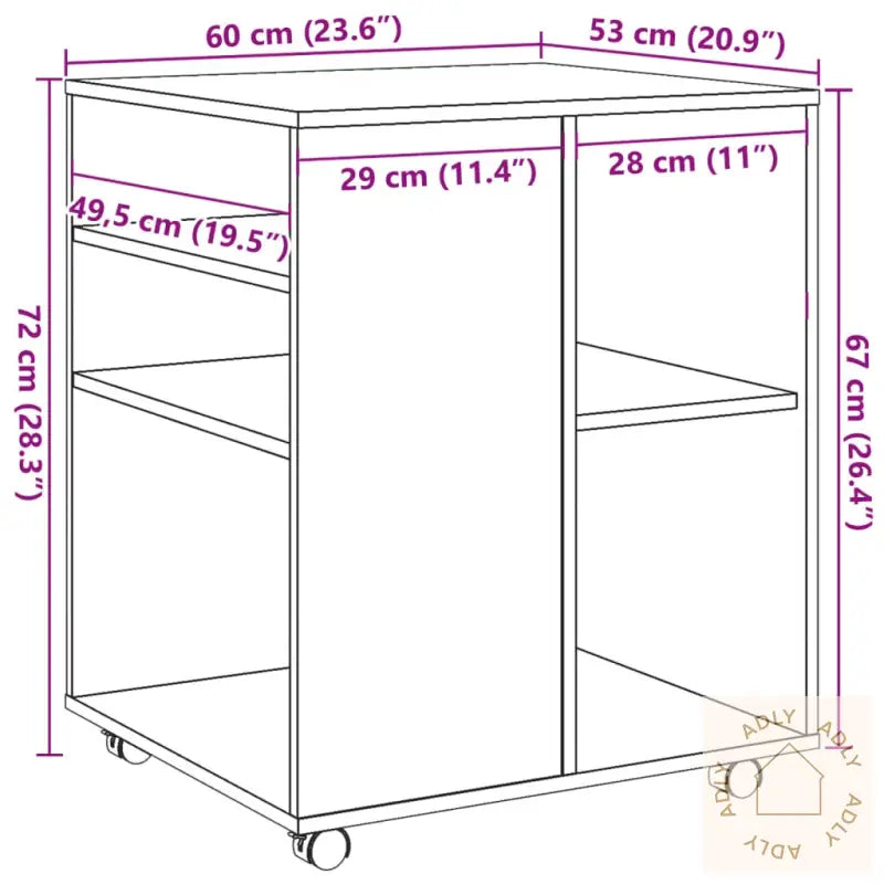 Rulleskap Artisan Eik 60X53X72 Cm Konstruert Tre