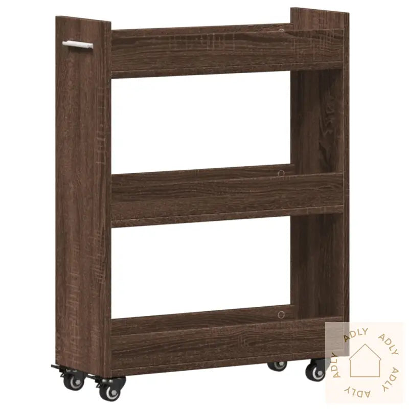 Sidebord Med Hjul Brun Eik 60X22X79 Cm Konstruert Tre