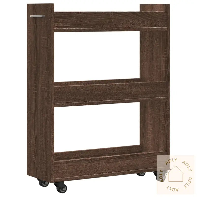 Sidebord Med Hjul Brun Eik 60X22X79 Cm Konstruert Tre