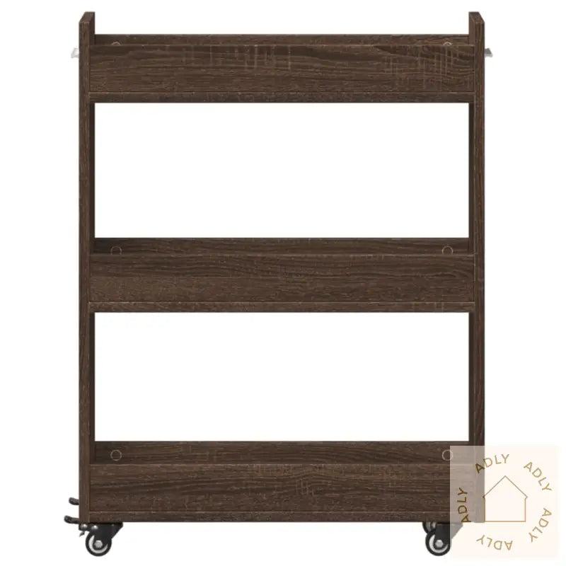 Sidebord Med Hjul Brun Eik 60X22X79 Cm Konstruert Tre