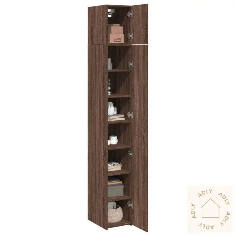 Smalt Oppbevaringsskap Brun Eik 30X42,5X225 Cm Konstruert Tre