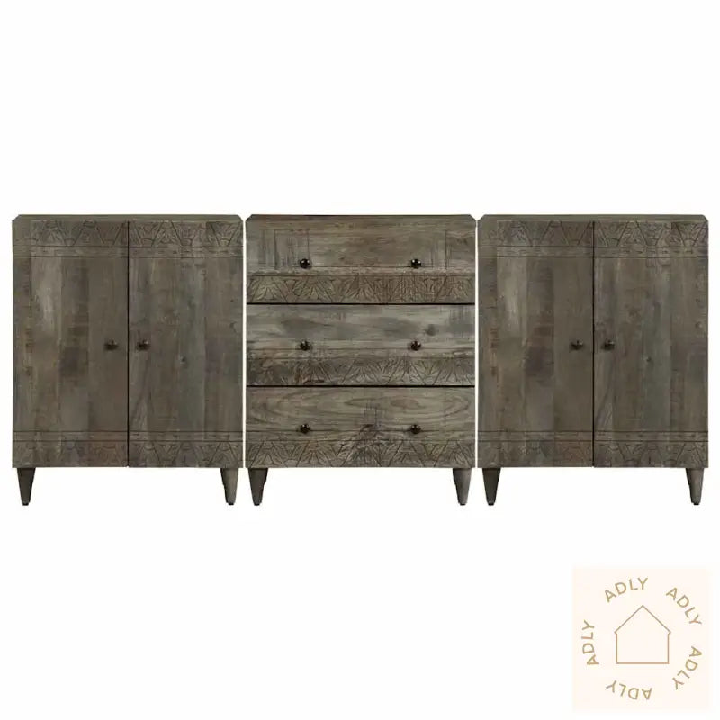 Skjenker 3 Stk Lysegrå 60X33,5X75 Cm Heltre Mango