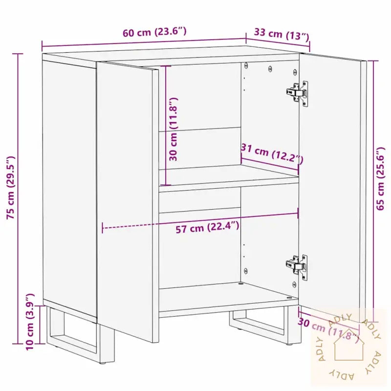 Skap - 60 X 33,5 X 75 Cm, Laget Av Solid Mangotre.