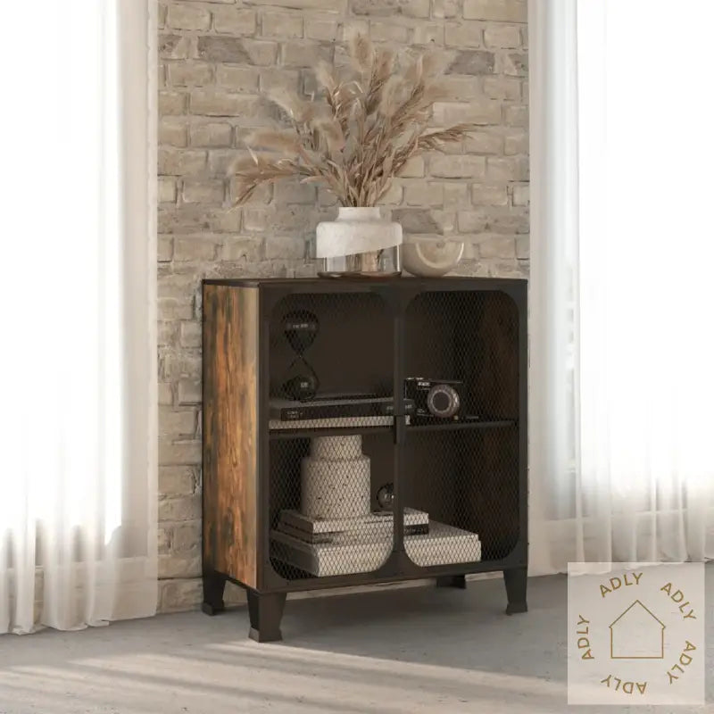 Oppbevaringsskap Rustikk Brun 72X36X82 Cm Metall Og Mdf