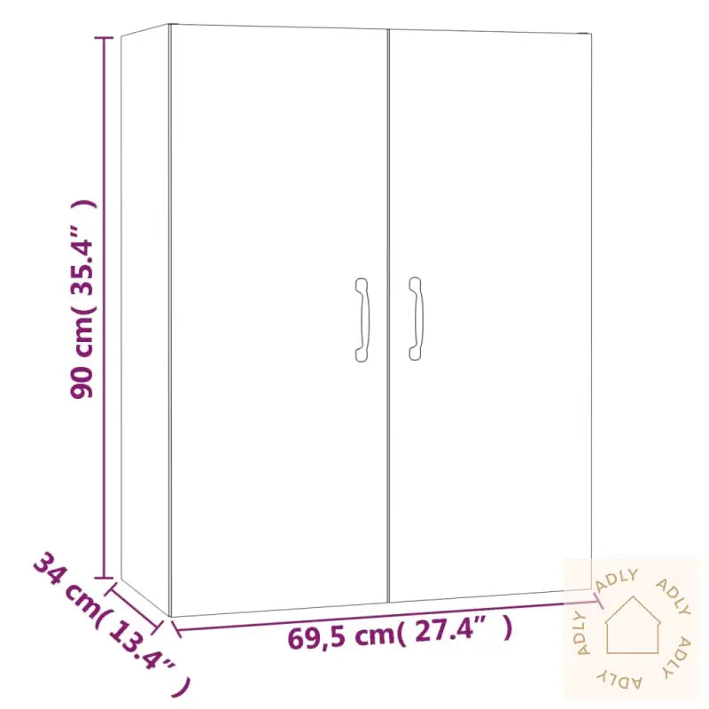 Veggskap Grå Eik 69,5X34X90 Cm Konstruert Tre