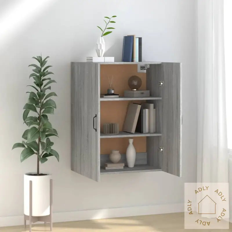 Veggskap Grå Eik 69,5X34X90 Cm Konstruert Tre