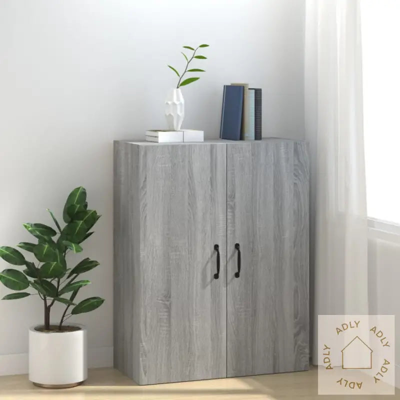 Veggskap Grå Eik 69,5X34X90 Cm Konstruert Tre