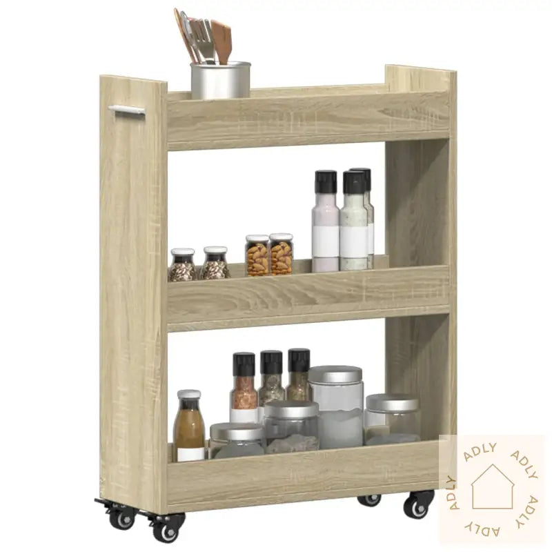 Sidebord Med Hjul Sonoma Eik 60X22X79 Cm Konstruert Tre