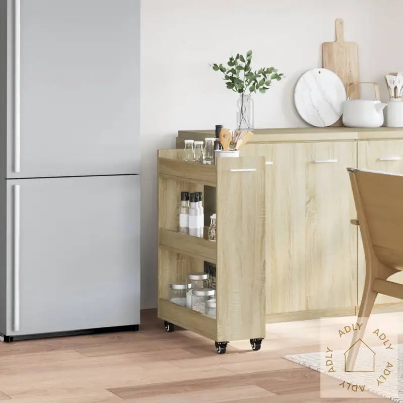 Sidebord Med Hjul Sonoma Eik 60X22X79 Cm Konstruert Tre