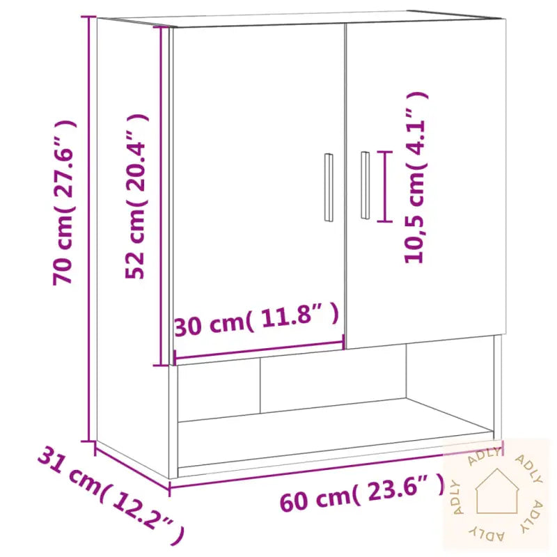 Veggskap Sonoma Eik 60X31X70 Cm Konstruert Tre