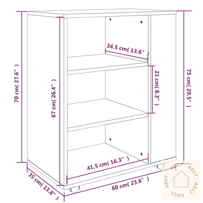 Rulleskap Grå Sonoma 60X35X75 Cm Konstruert Tre