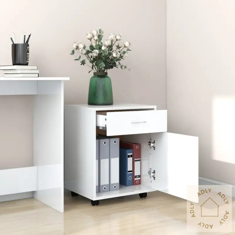 Rulleskap Høyglans Hvit 45X38X54 Cm Konstruert Tre