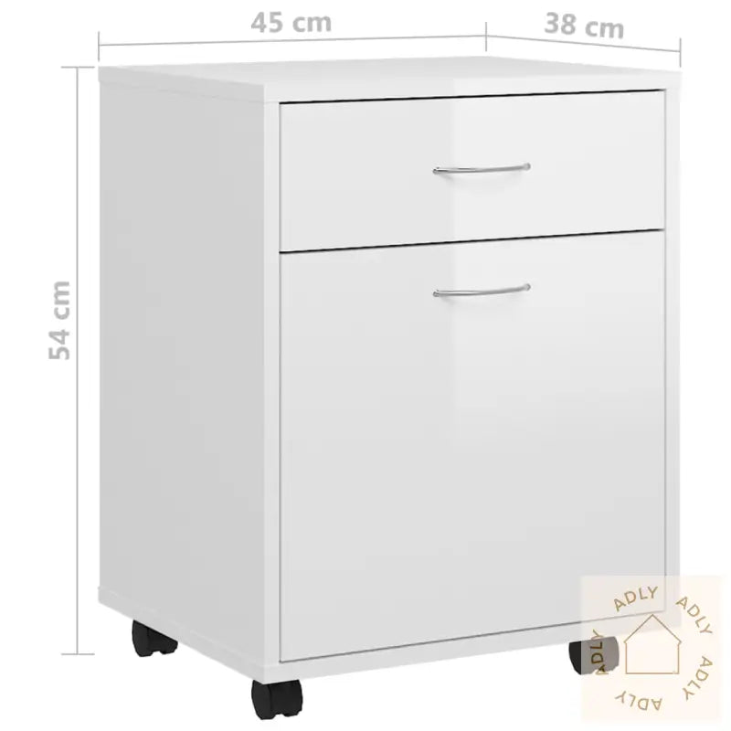 Rulleskap Høyglans Hvit 45X38X54 Cm Konstruert Tre