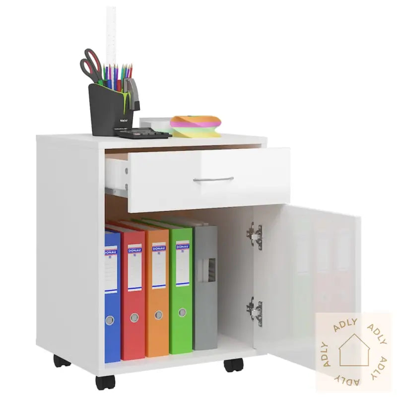 Rulleskap Høyglans Hvit 45X38X54 Cm Konstruert Tre