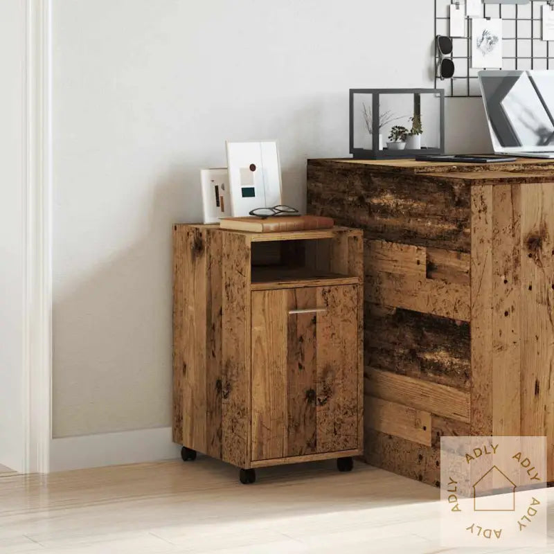 Skap Med Hjul Gammelt Tre 33X38X60 Cm Konstruert Tre