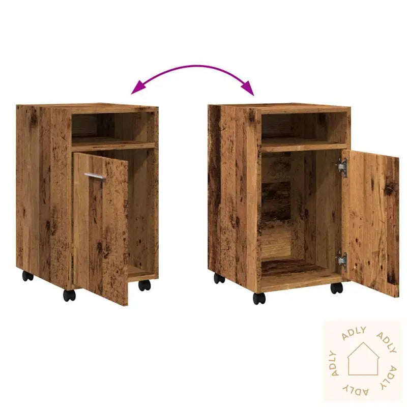 Skap Med Hjul Gammelt Tre 33X38X60 Cm Konstruert Tre