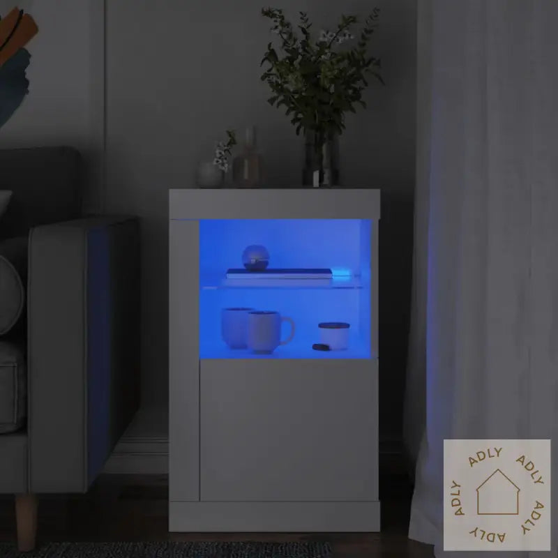 Sideskap Med Led-Lys Hvit Konstruert Tre