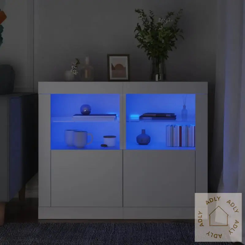 Sideskap Med Led 2 Stk Hvit Konstruert Tre