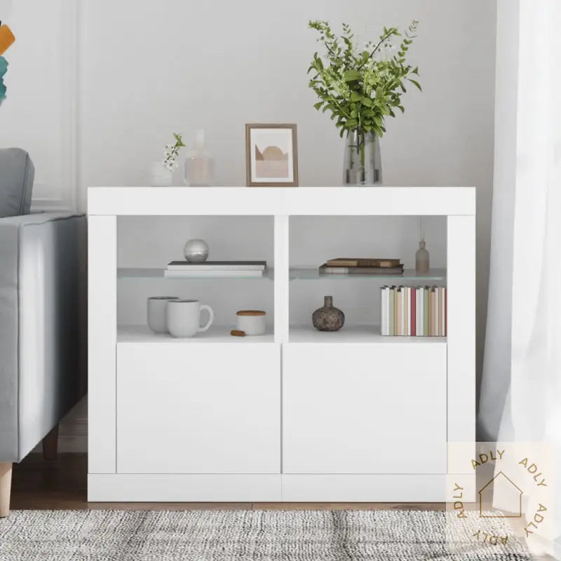 Sideskap Med Led 2 Stk Hvit Konstruert Tre