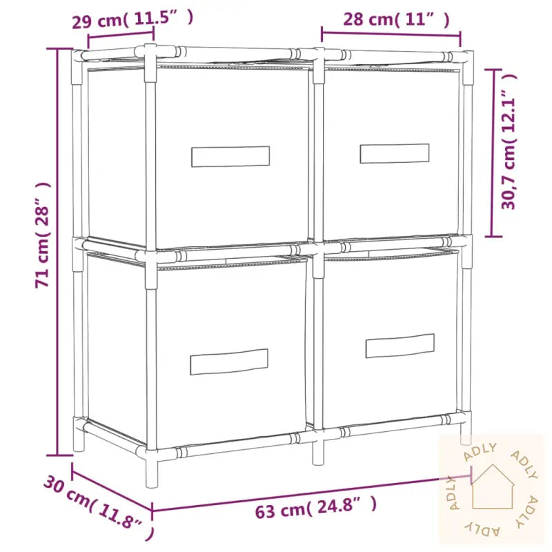 Oppbevaringsskap Med 4 Stoffkurver Kremhvit 63X30X71 Cm Stål