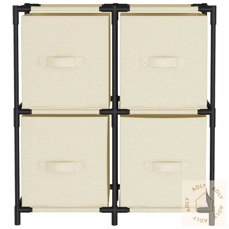 Oppbevaringsskap Med 4 Stoffkurver Kremhvit 63X30X71 Cm Stål