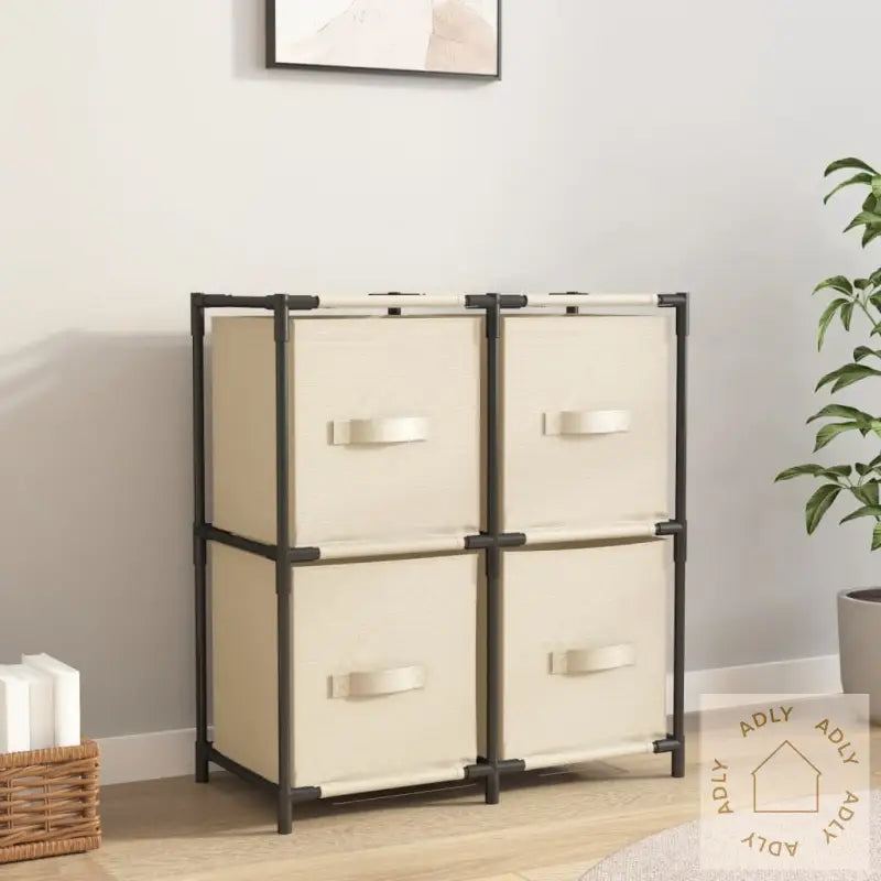 Oppbevaringsskap Med 4 Stoffkurver Kremhvit 63X30X71 Cm Stål