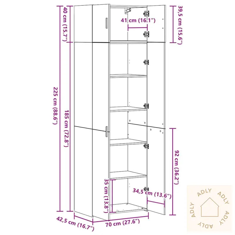 Oppbevaringsskap Svart Eik 70X42,5X225 Cm Konstruert Tre