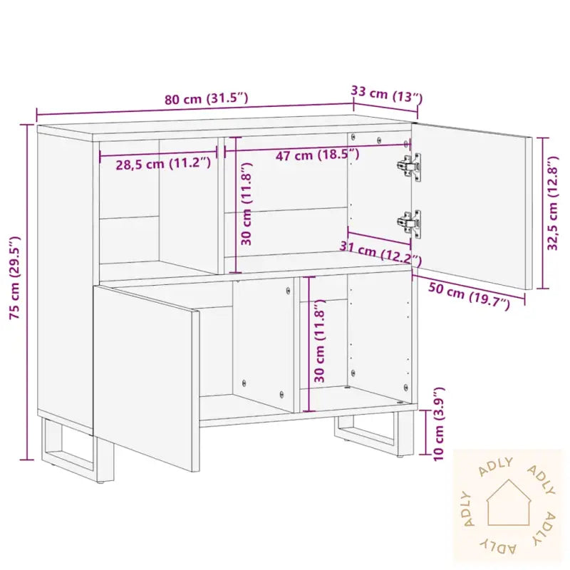 Skjenk Svart 80X33X75 Cm Heltre Mango