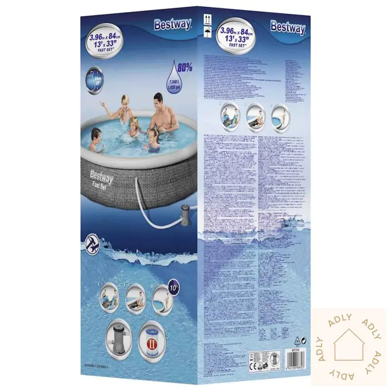 Bestway Oppblåsbart Basseng Fast Set Med Pumpe 396X84 Cm