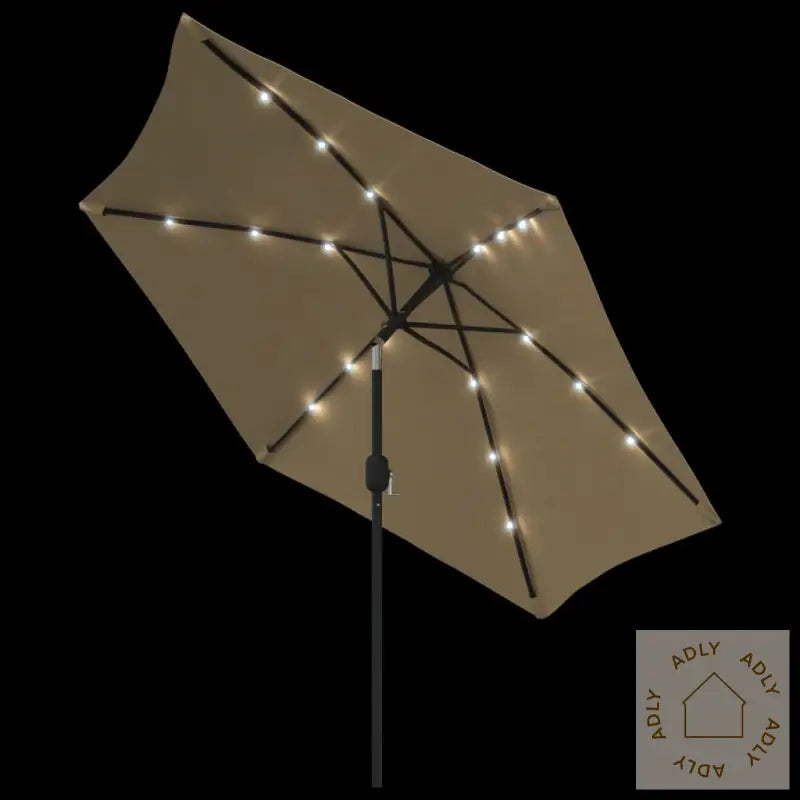 Parasoll Med Led-Lys Og Stålstang 300 Cm Gråbrun