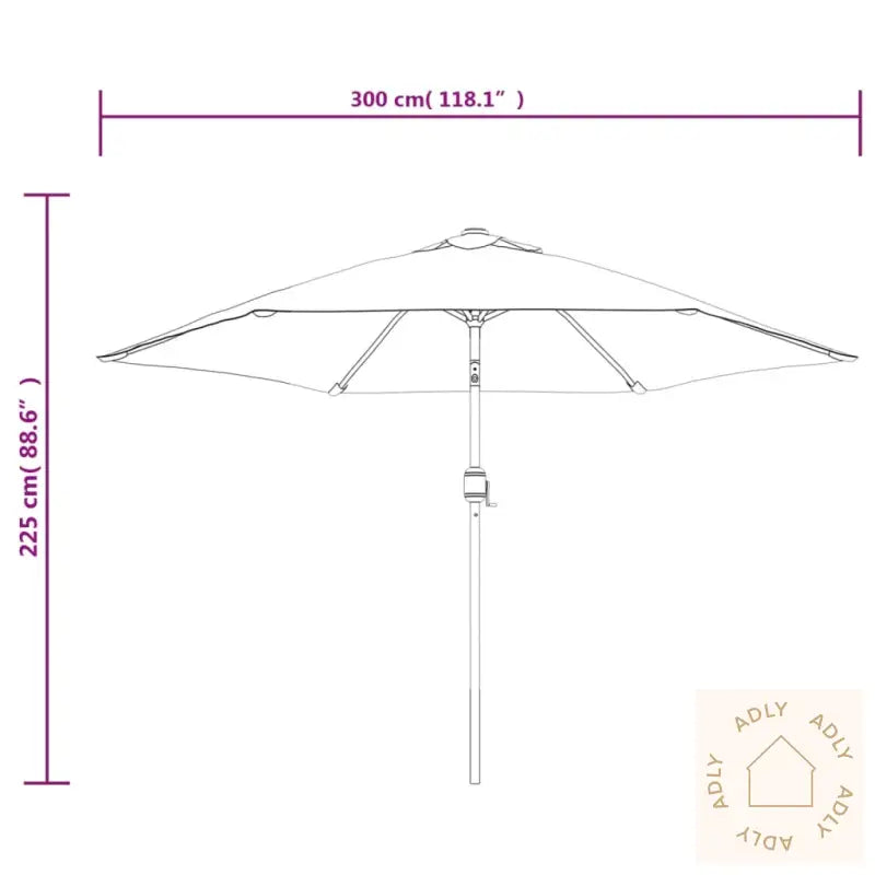 Parasoll Med Led-Lys Og Stålstang 300 Cm Gråbrun