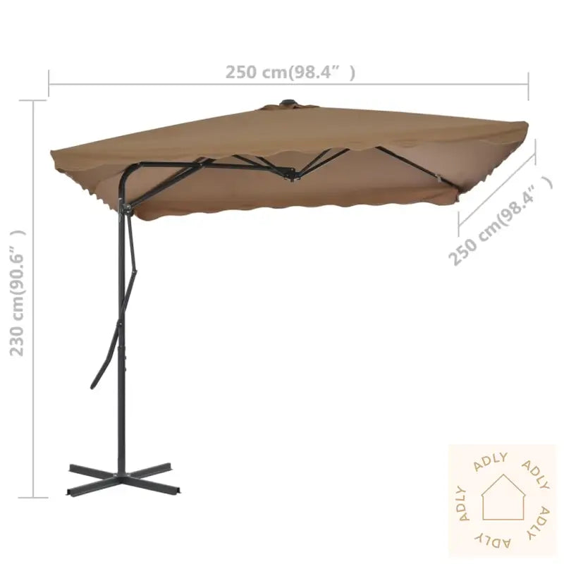 Parasoll Med Stålstang 250X250 Cm Gråbrun