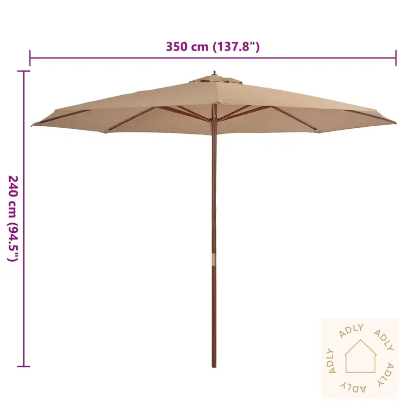Parasoll Med Trestang 350 Cm Gråbrun