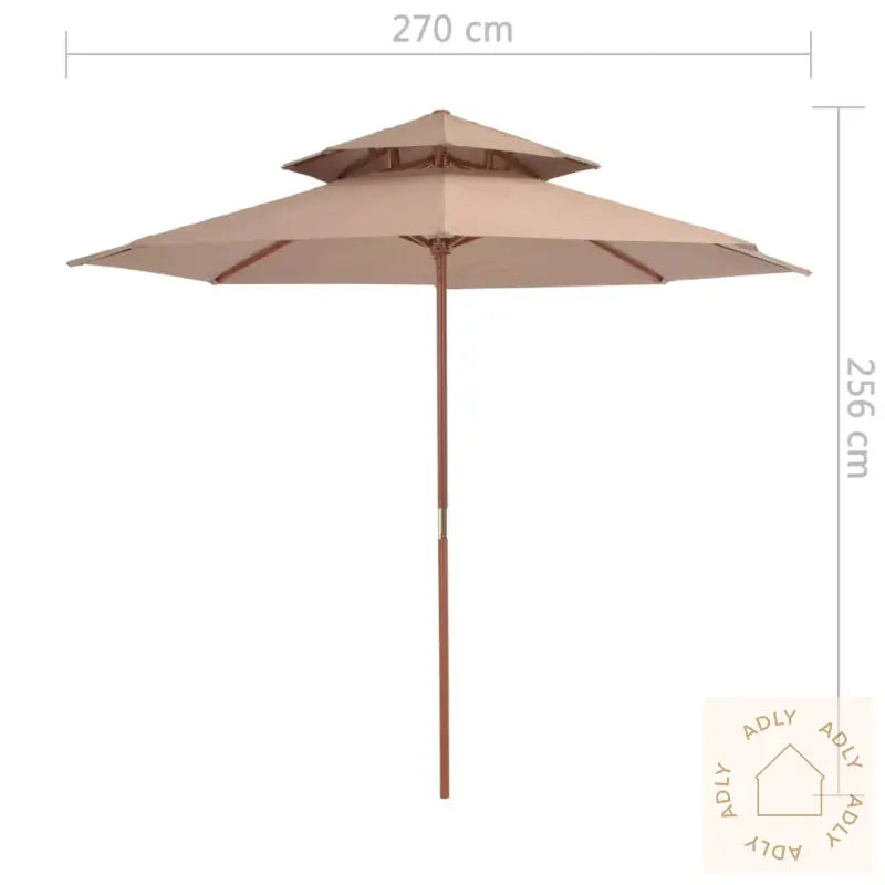 Dobbel Parasoll Med Trestang 270 Cm Gråbrun