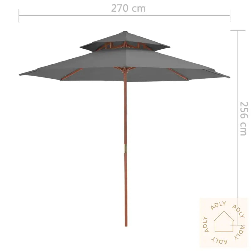 Dobbel Parasoll Med Trestang 270 Cm Antrasitt