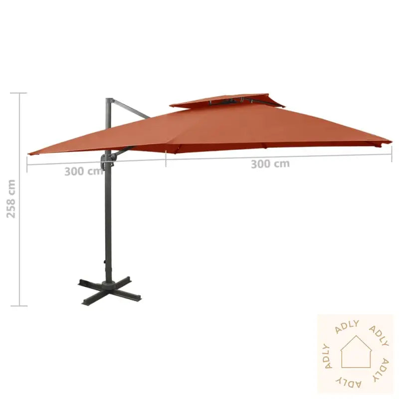 Hengende Hageparasoll Med Dobbel Topp 300X300 Cm Terrakotta