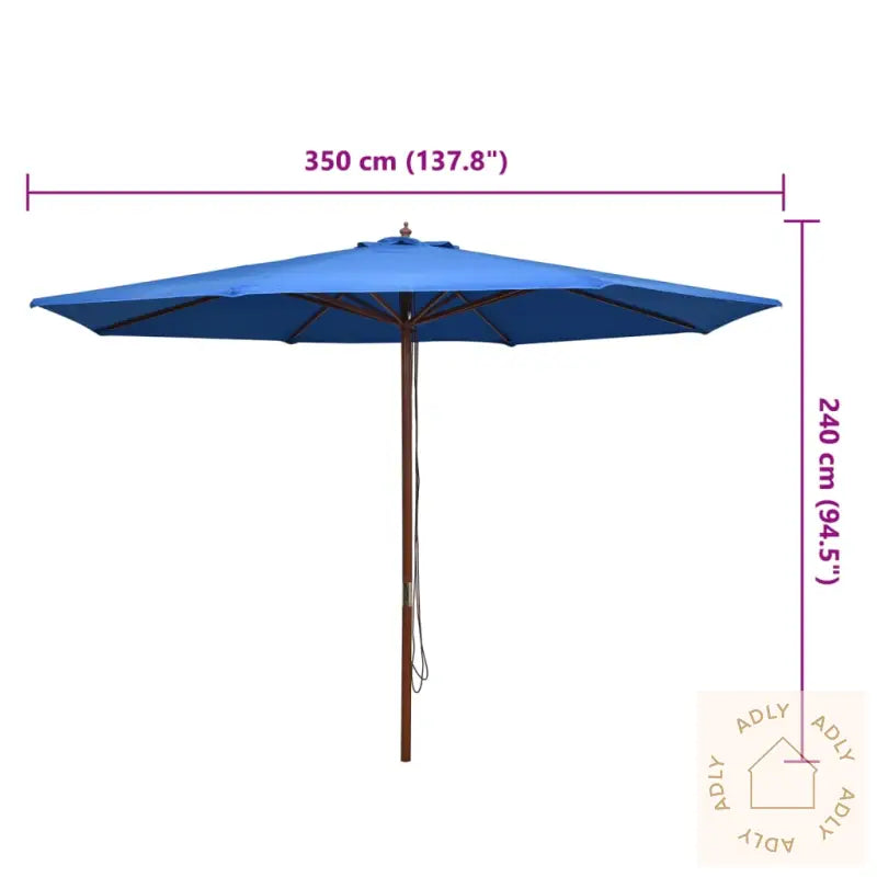 Parasoll Med Trestang 350 Cm Blå