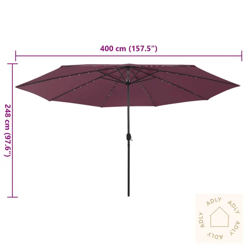 Hageparasoll Med Led-Lys 400 Cm Vinrød