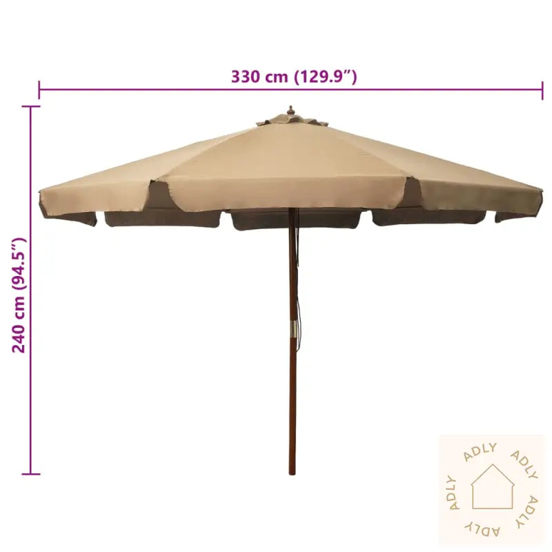 Parasoll Med Trestang 330 Cm Gråbrun
