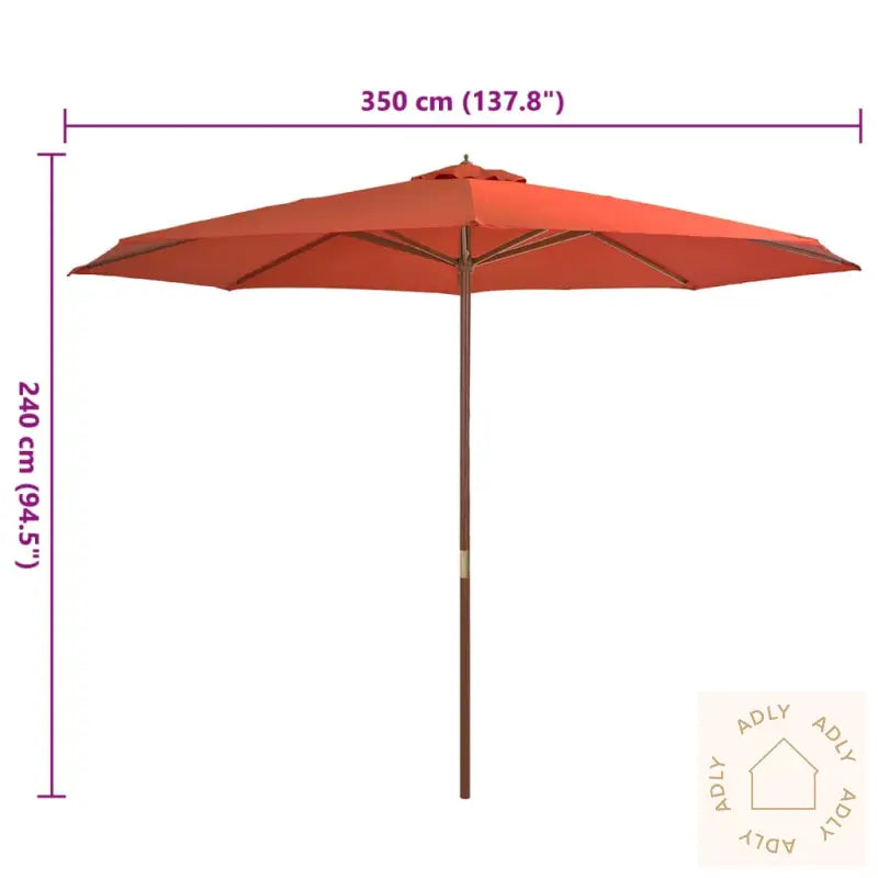 Parasoll Med Trestang 350 Cm Terrakotta