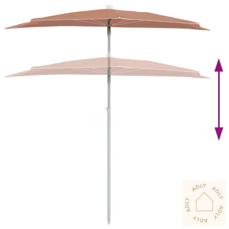 Halvrund Parasoll Med Stang 180X90 Cm Terrakotta