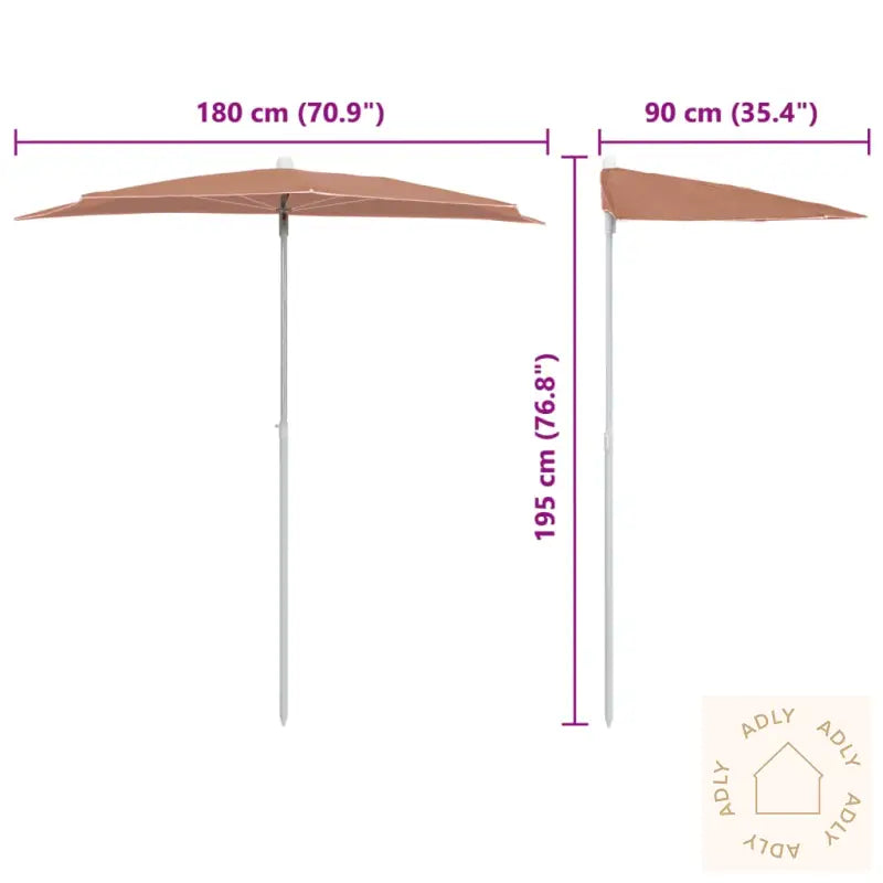 Halvrund Parasoll Med Stang 180X90 Cm Terrakotta