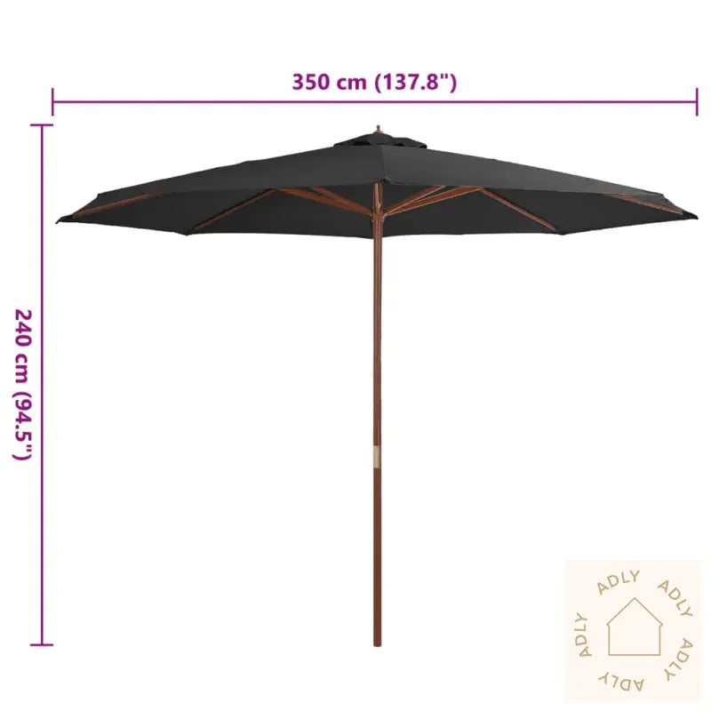 Parasoll Med Trestang 350 Cm Antrasitt