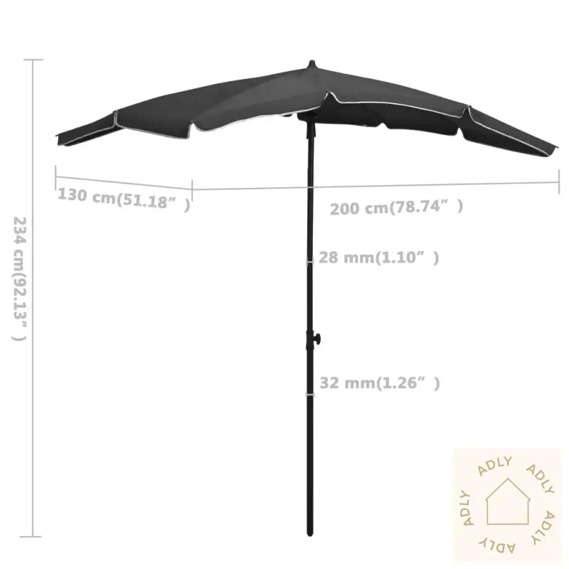 Hageparasoll Med Stang 200X130 Cm Antrasitt