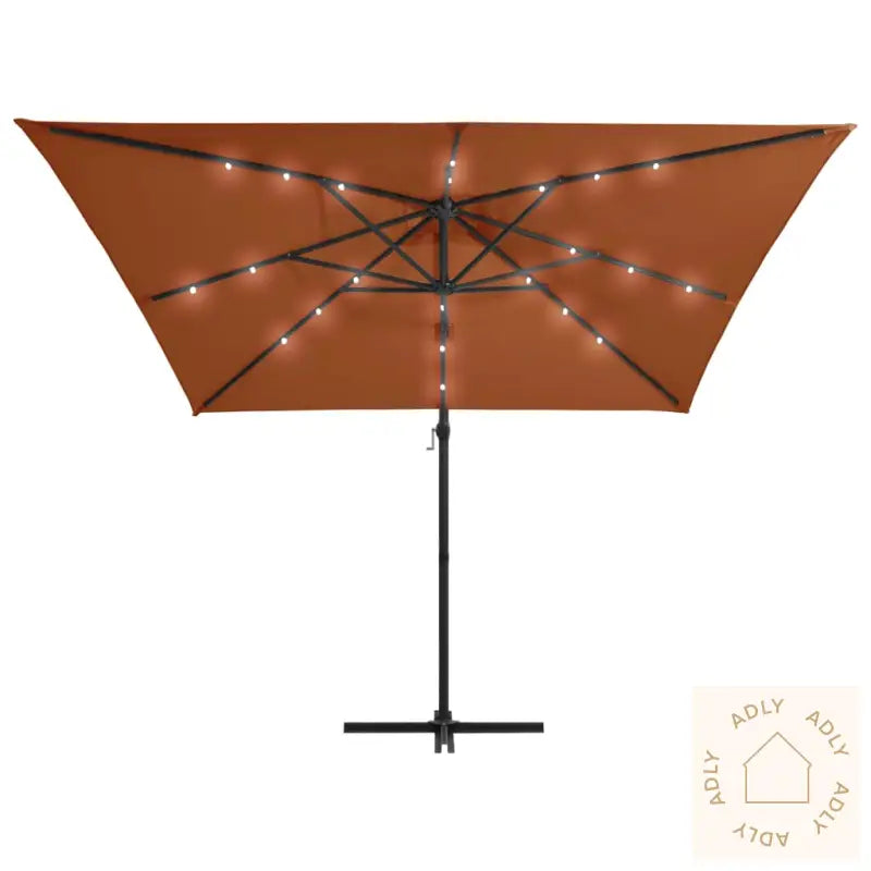 Hengende Hageparasoll Med Led-Lys Terrakotta 250X250 Cm